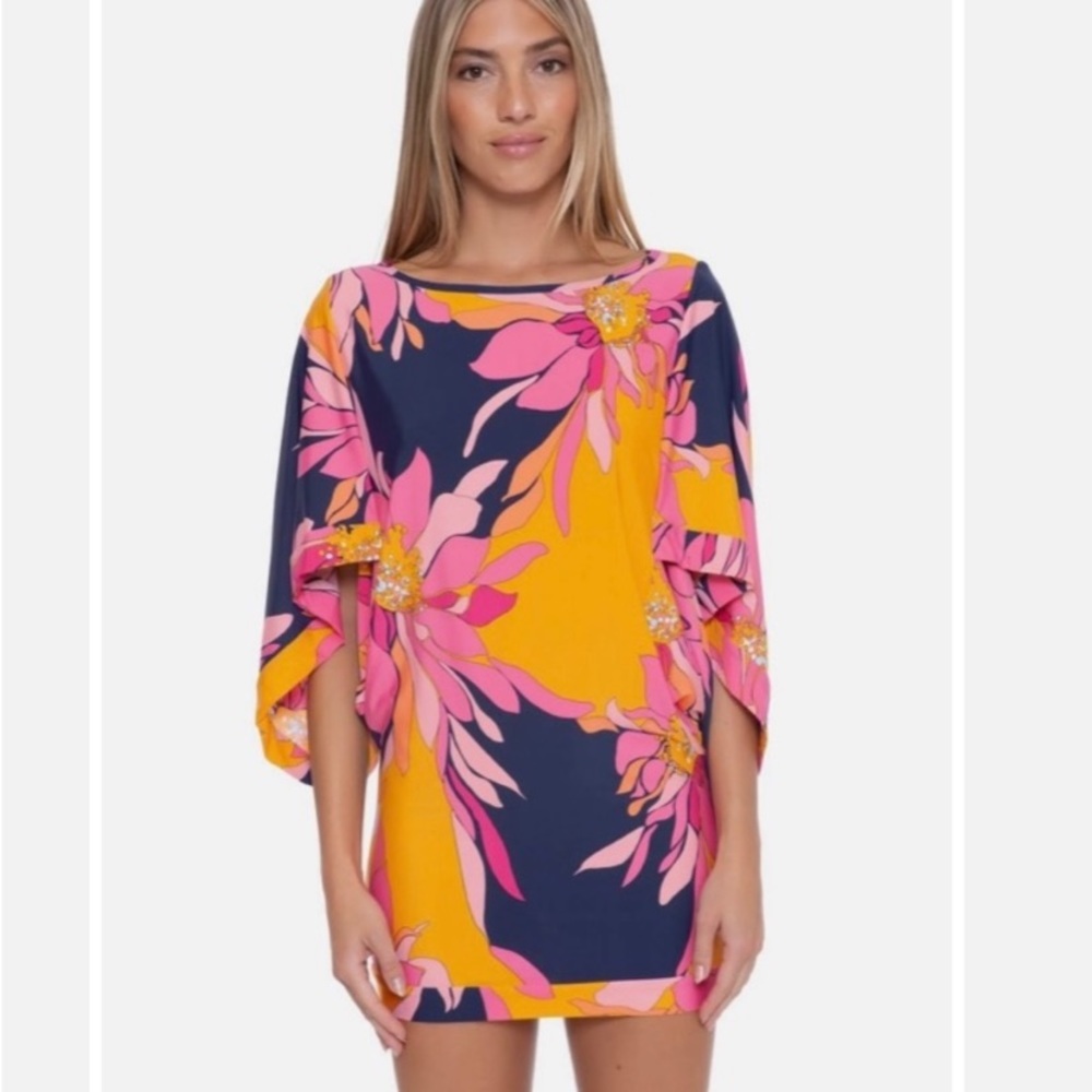 Trina Turk Pink and Yellow Floral Swim Coverup size large